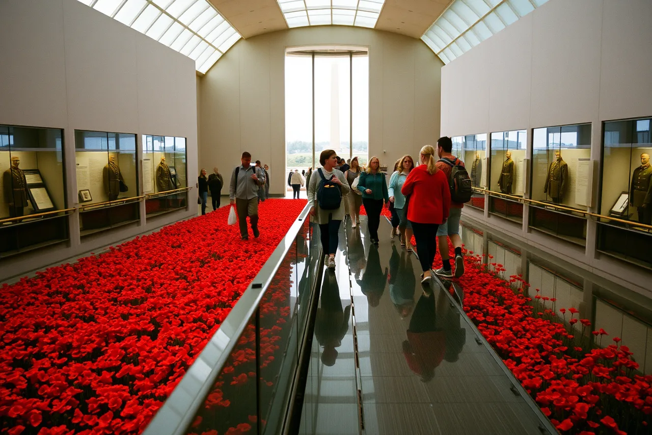 Glass walkway over a red poppy field inside the National WWI Museum (3 overlooked museums in Kansas City that anchor a Midwest road trip)